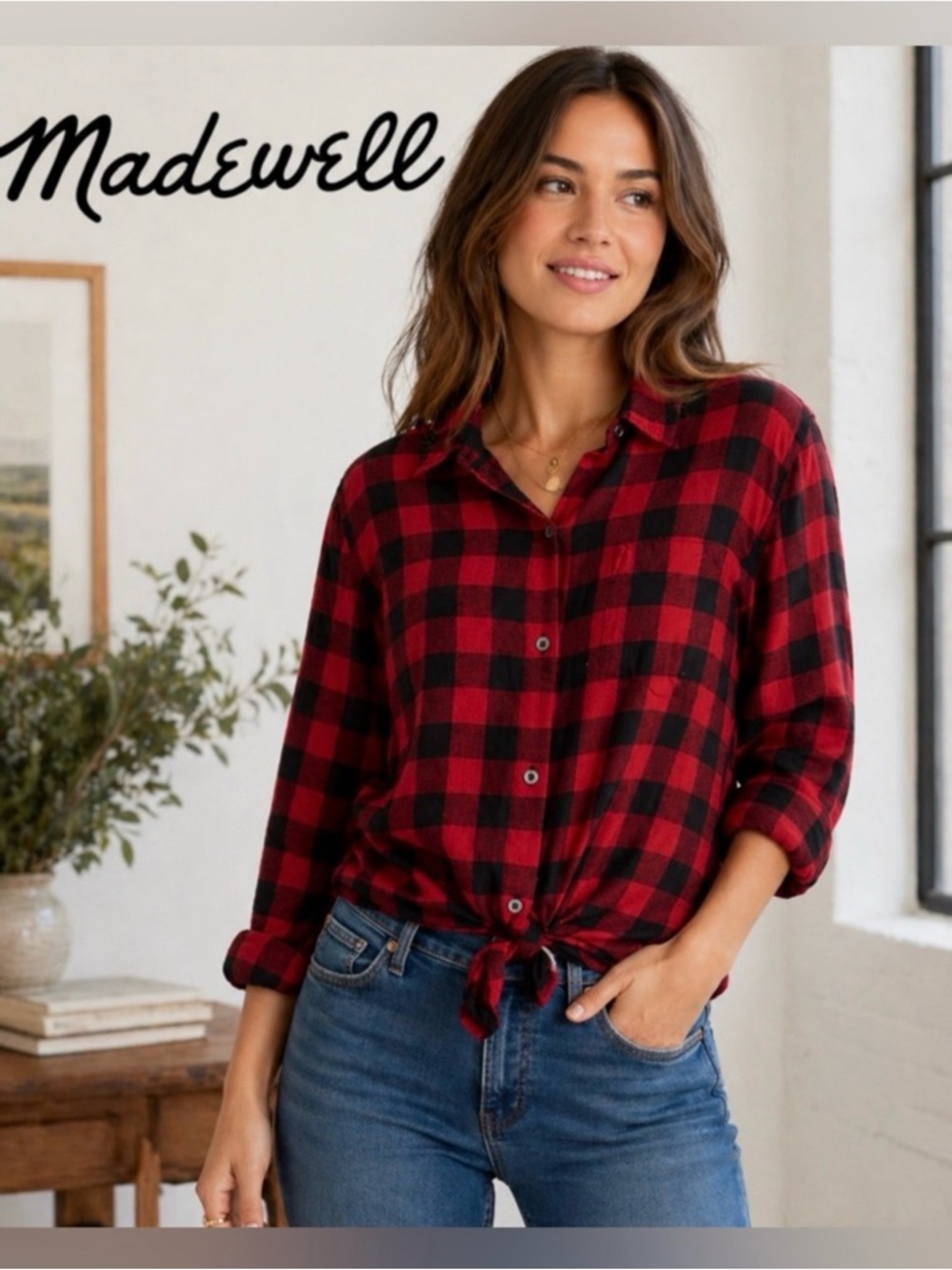 Madewell Red/Black Buffalo
Flannel
Tie-Front. Women XL.
Excellent Condition.